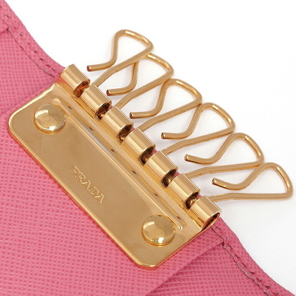 Prada Saffiano Keychain Key Case Triangle Logo Pink - Picture 5 of 7